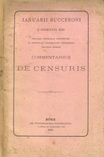 Commentarius De censuris - copertina