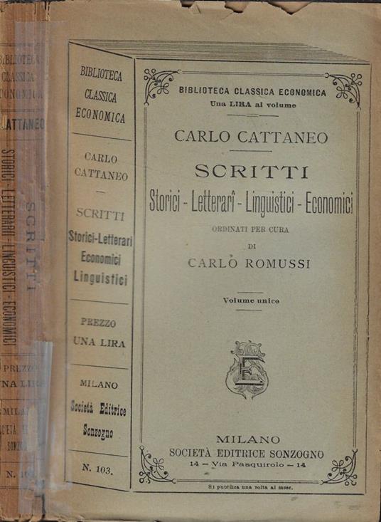 Scritti storici-Letterari-Linguistici-Economici - Carlo Cattaneo - copertina