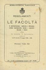 Regolamenti per le facoltà di giurisprudenza, medicina e chirurgia, scienze matematiche fisiche e naturali, filosofia e lettere e per le scuole di farmacista