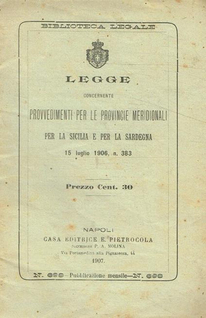 Legge concernente provvedimenti per le provincie meridionali per la Sicilia e per la Sardegna - copertina