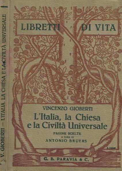 L' italia, la chiesa e la civiltà universale - Vincenzo Gioberti - copertina