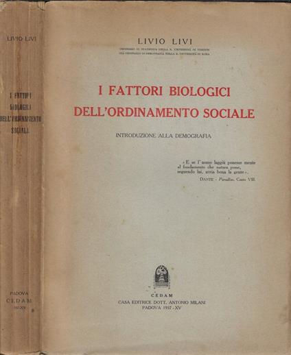 I fattori biologici dell'ordinamento sociale - Livio Livi - copertina