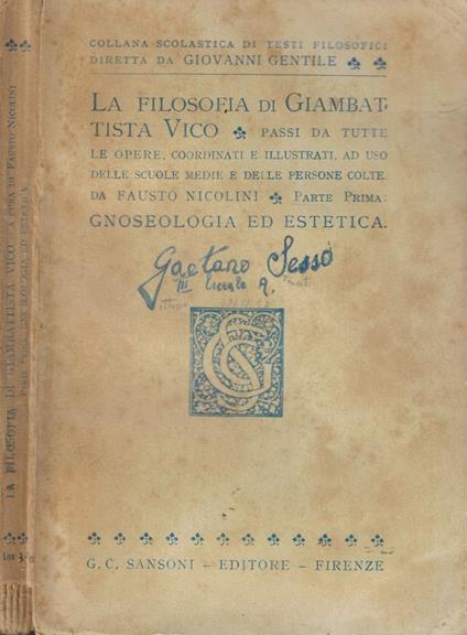 La filosofia di Giambattista Vico Parte prima- - Giambattista Vico - copertina