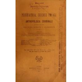 Archivio di Psichiatria, Scienze penali, ed Antropologia criminale per servire allo studio dell'uomo alienato e delinquente. Diretto da C. Lombroso, E. Ferri, E. Morselli, Van Hamel, E. Sciamanna. Volume XX - Anno 1899 - copertina