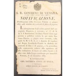 Notificazione. I. R. Governo di Venezia. Cessazione dei contratti di fitto e di pigione e la restituzione di edifici e locali - copertina