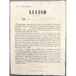 Avviso. La Ripartizione Amministrativa della Città di Serravalle, in base a quanto prescritto dalla Sovrana Patente, ha messo a disposizione nelle sale del Comune un registro per l'iscrizione volontaria alla leva di tutti coloro nati negli anni 1830, - copertina