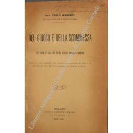 Del giuoco e della scommessa dal punto di vista del diritto privato romano e moderno (pubblicato come Appendice alla traduzione ed annotazione del titolo V de aleatoribus del libro XI del Commentario alle Pandette di Gluck) - copertina