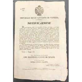 Notificazione. Imperiale Regio Governo di Venezia. La convenzione sui diritti delle Città, Comuni e Signorie sull'esportazione delle sostanze viene estesa a tutti i territori appartenenti alla Monarchia Austriaca - copertina