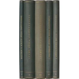 Raccolta di scritti sulla Costituzione. (27 Dicembre 1947 - 27 Dicembre 1957). Vol. I - Discorsi e scritti sulla Costituzione. Voll. II e III - Studi sulla Costituzione. Vol. IV - I precedenti storici della Costituzione. (Studi e lavori preparatori). - copertina