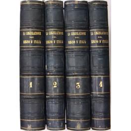 La legislazione del Regno d'Italia cioè i Codici e le altre leggi complementari messi in ordine ed annotati. Parte prima - Vol. I, Vol. II, Vol. III (Codice Civile); Vol. IV - (Codice di procedura civile). Parte seconda - Costituzione politica e leggi f - copertina