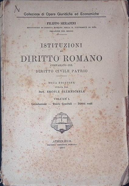 Istituzioni di Diritto Romano comparato con il Diritto Civile Patrio. Vol.1 - copertina