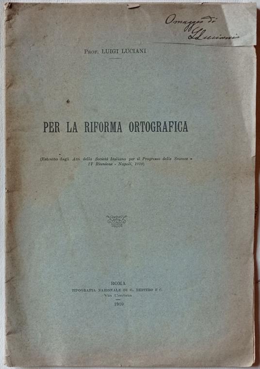 Per la riforma ortografica - Luigi Luciani - copertina