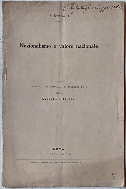 Nazionalismo e valore nazionale - Pietro Romano - copertina