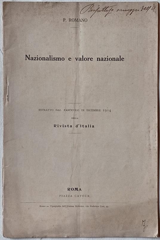 Nazionalismo e valore nazionale - Pietro Romano - copertina