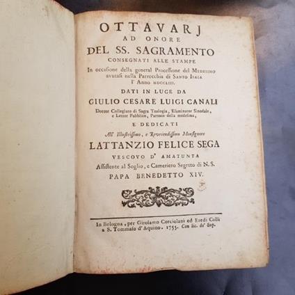 Ottanarj ad onore del ss. sagramento consegnati alle stampe in occasione della general processione del medesimo avutasi nella Parrocchia di Santo Isaia l'anno MDCCLIII - Cesare Canali - copertina