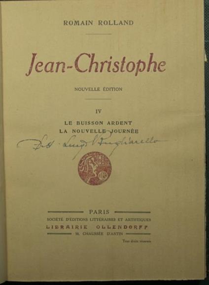 Jean Christophe - Vol. IV - Le buisson ardent - La nouvelle journee - Romain Rolland - copertina