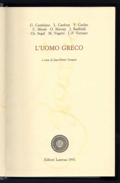 L' uomo greco - Jean-Pierre Vernant - copertina