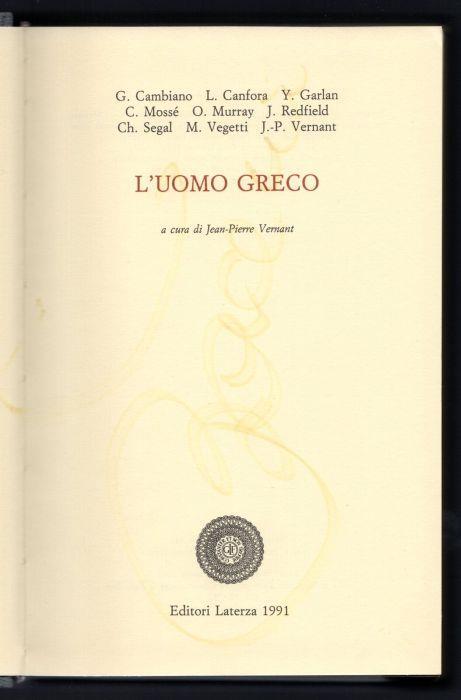 L' uomo greco - Jean-Pierre Vernant - copertina