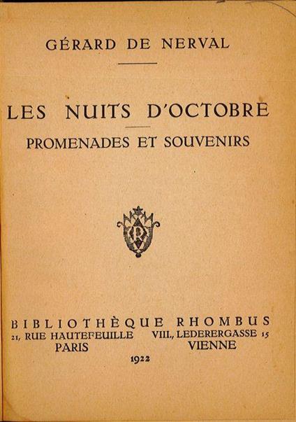 Les nuits d'octobre - Promenades et souvenirs - Gérard de Nerval - copertina