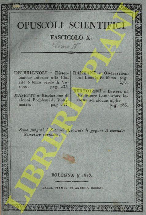 Osservazioni sul Limulo polifemo = Lettera al Signor Lamouroux Professore di Storia Naturale nell'Accademia di Caen - copertina