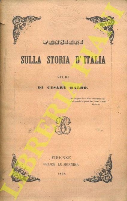 Pensieri sulla storia d'Italia. Studi - Cesare Balbo - copertina