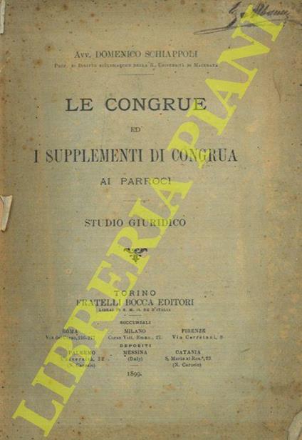 Le congrue ed i supplementi di congrua ai parroci. Studio giuridico - Domenico Schiappoli - copertina