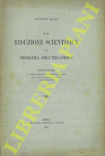 La riduzione scientifica del problema dell'ergastolo - copertina