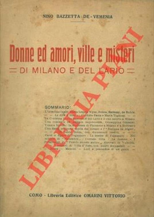 Donne ed amori, ville e misteri di Milano e del Lario - Nino Bazzetta - copertina