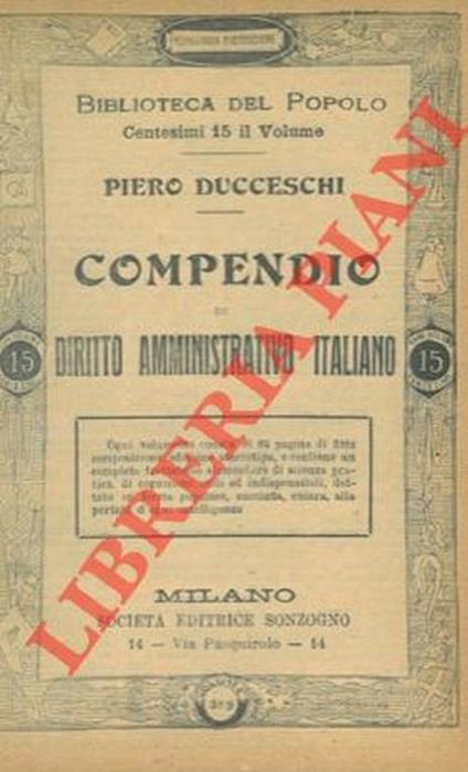 Compendio di diritto amministrativo italiano - Piero Ducceschi - copertina