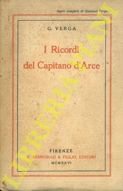 I ricordi del capitano D'Arce - Giovanni Verga - copertina