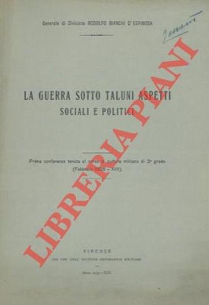 La guerra sotto taluni aspetti sociali e politici. (Parte I) - Rodolfo Bianchi D'Espinosa - copertina