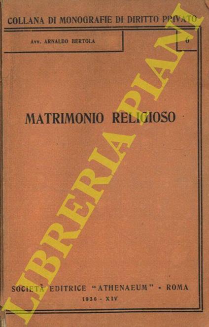 Matrimonio religioso - Arnaldo Bertola - copertina