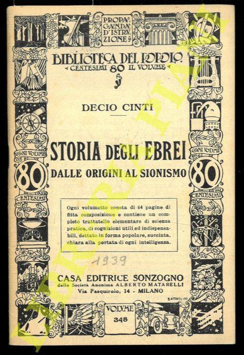 Storia degli ebrei dalle origini al sionismo - Decio Cinti - copertina