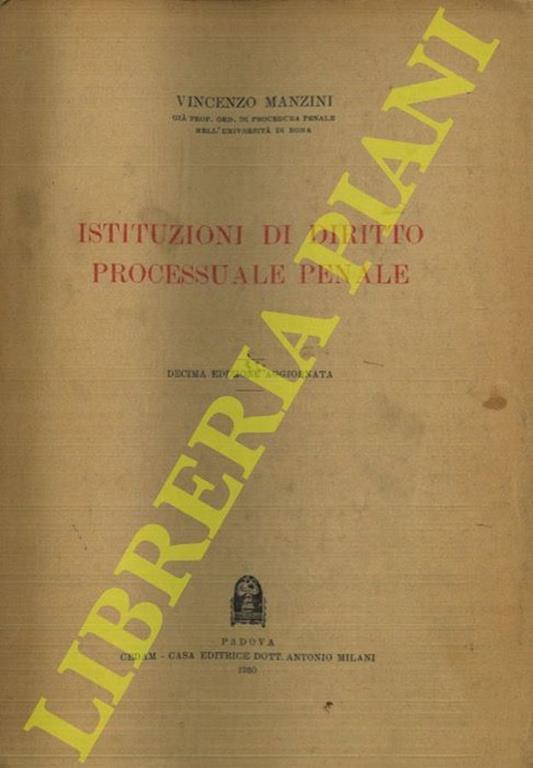 Istituzioni di diritto processuale penale - Vincenzo Manzini - copertina