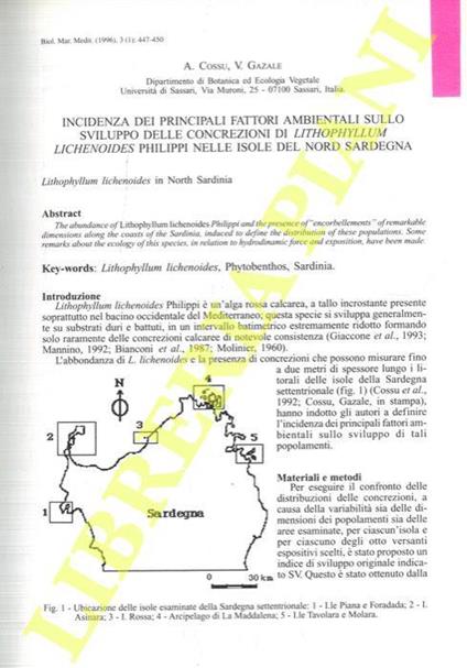 Incidenza dei principali fattori ambientali sullo sviluppo delle concrezioni di Lithophyllum Lichenoides philippi nelle isole del Nord Sardegna - Angelo Cossu - copertina