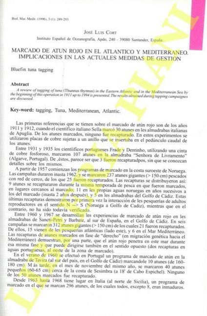 Marcado de atun rojo en el Atlantico y Mediterraneo. Implicaciones en las actuales medidas de gestion - José Luis - copertina