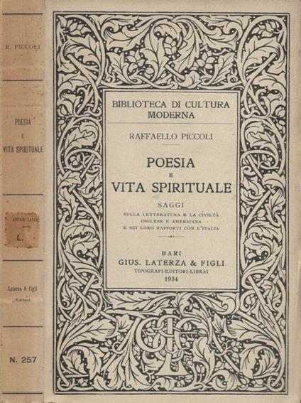 Poesia e vita spirituale - Raffaello Piccoli - copertina