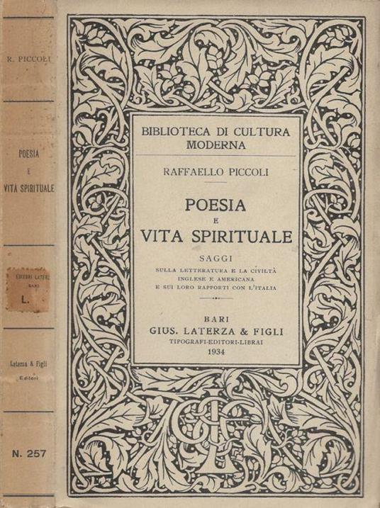 Poesia e vita spirituale - Raffaello Piccoli - copertina