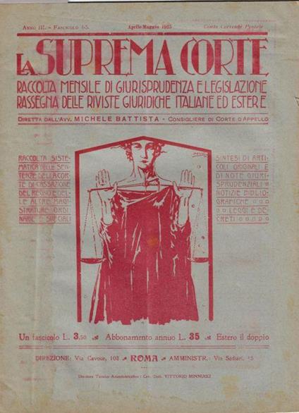 La suprema corte anno III (1925) Fasc. 4-5 - Michele Battista - copertina