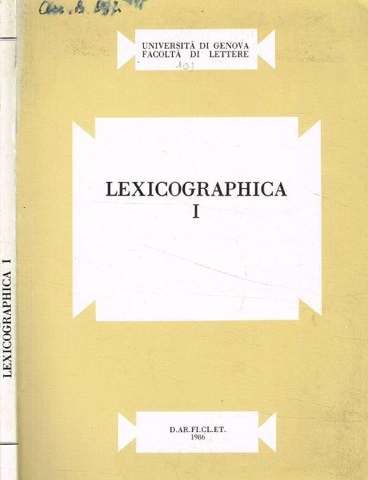 Lexicographica I - Donatella Frioli - copertina