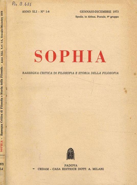 Sophia. Rassegna critica di filosofia e storia della filosofia. Anno XLI, 1973 - Carmelo Ottaviano - copertina