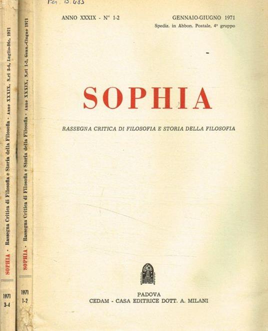 Sophia. Rassegna critica di filosofia e storia della filosofia. Anno XXXIX, fasc.1/2 e 3/4, anno 1971 - Carmelo Ottaviano - copertina