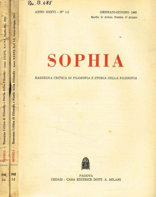 Sophia. Rassegna critica di filosofia e storia della filosofia. Anno XXXVI, fasc.1/2 e 3/4, anno 1968 - Carmelo Ottaviano - copertina