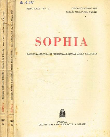 Sophia. Rassegna critica di filosofia e storia della filosofia. Anno XXXV, fasc.1/2 e 3/4, anno 1967 - Carmelo Ottaviano - copertina