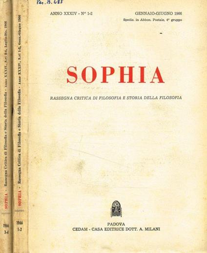 Sophia. Rassegna critica di filosofia e storia della filosofia. Anno XXXIV, fasc.1/2 e 3/4, anno 1966 - Carmelo Ottaviano - copertina