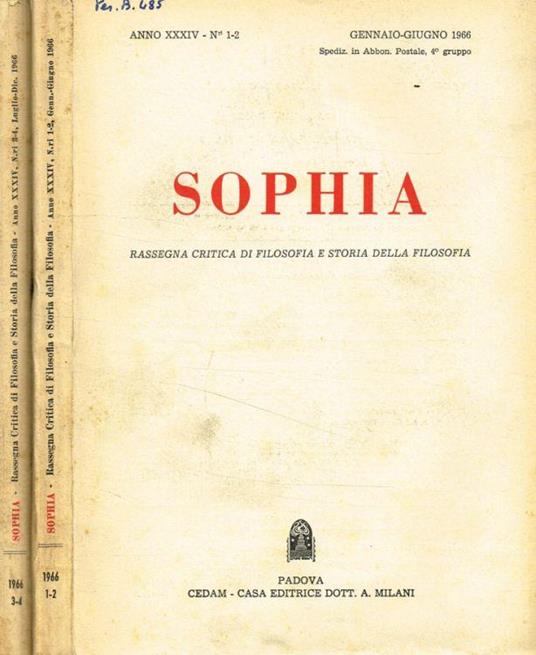 Sophia. Rassegna critica di filosofia e storia della filosofia. Anno XXXIV, fasc.1/2 e 3/4, anno 1966 - Carmelo Ottaviano - copertina