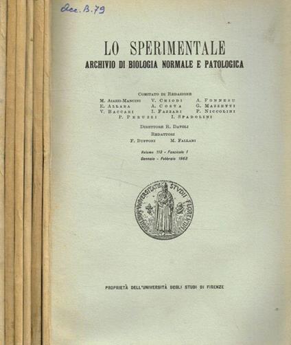 Lo Sperimentale. Archivio di biologia normale e patologica. Vol.113, 1963 - copertina