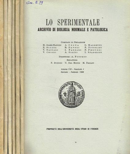 Lo Sperimentale. Archivio di biologia normale e patologica. Vol.116, 1966 - copertina