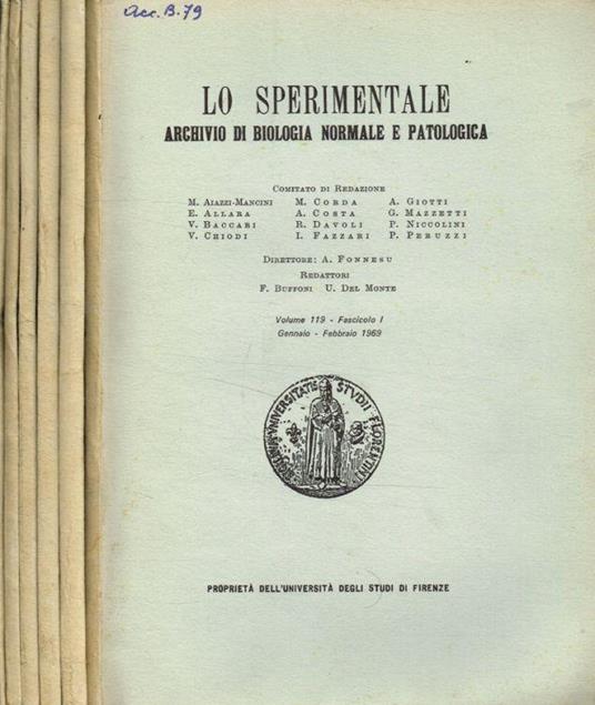 Lo Sperimentale. Archivio di biologia normale e patologica. Vol.119, 1969 - copertina