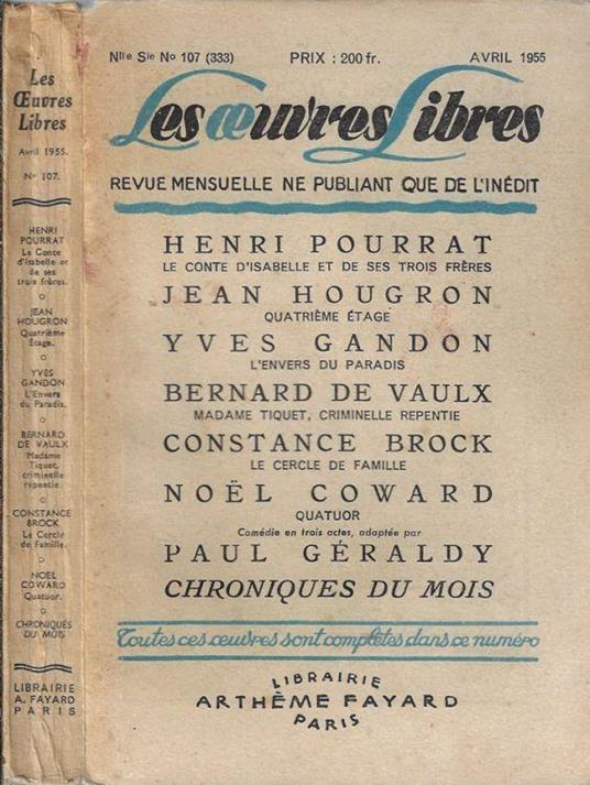 Les oeuvres libres anno 1955 n. 107 - copertina